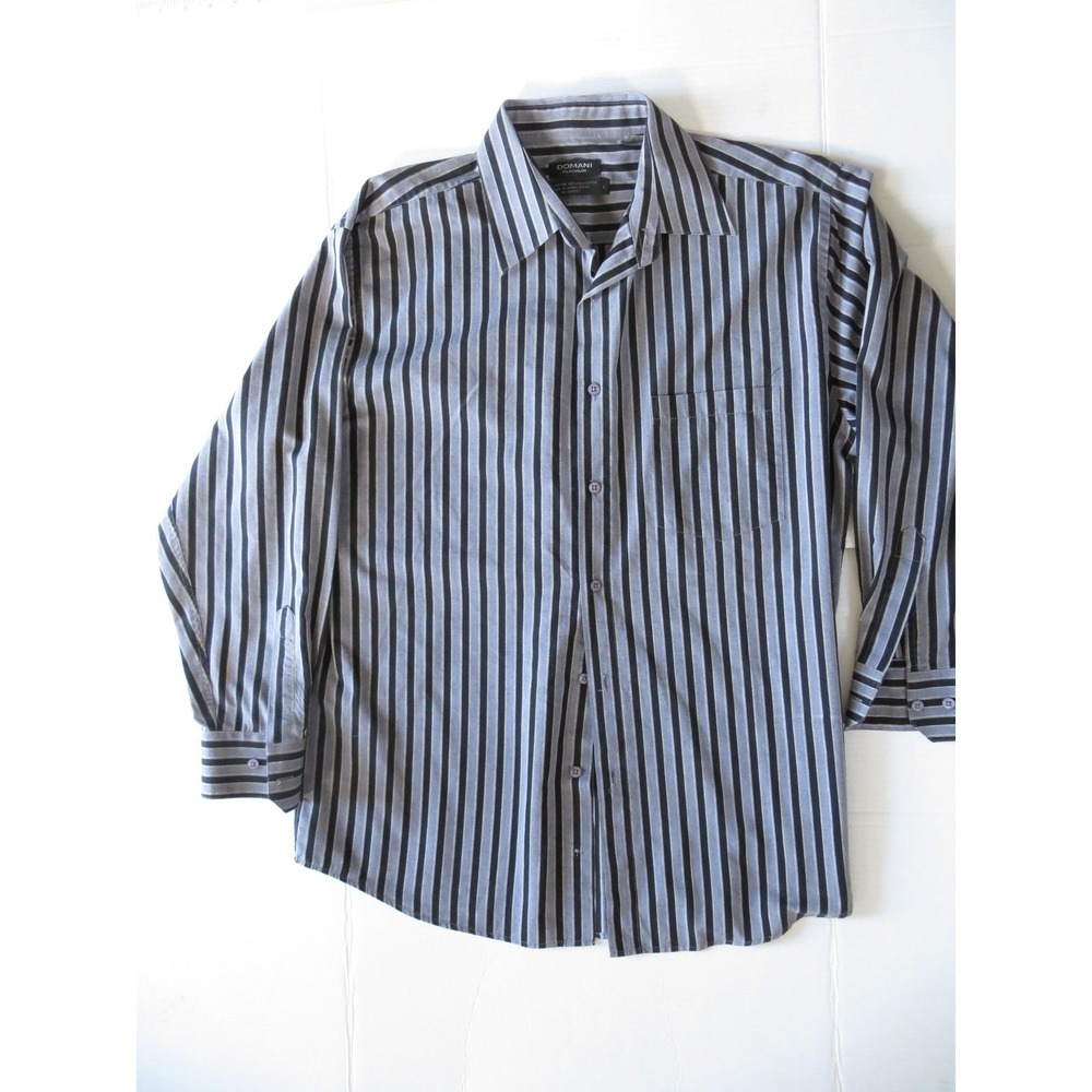 Domani Shirt Mens Large Striped Button Down Long Sleeve Pocket Dress Shirt